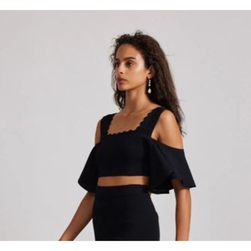 Apiece Apart Black La Roma Knit Crop Top Scalloped Ruffle Women's Medium